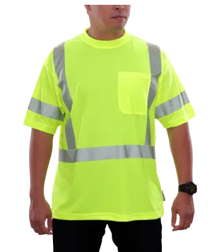 104CTLM Hi-Vis Lime Birdseye Pocket Safety Hi-Vis T-Shirt with Comfort Trim by 3MTM