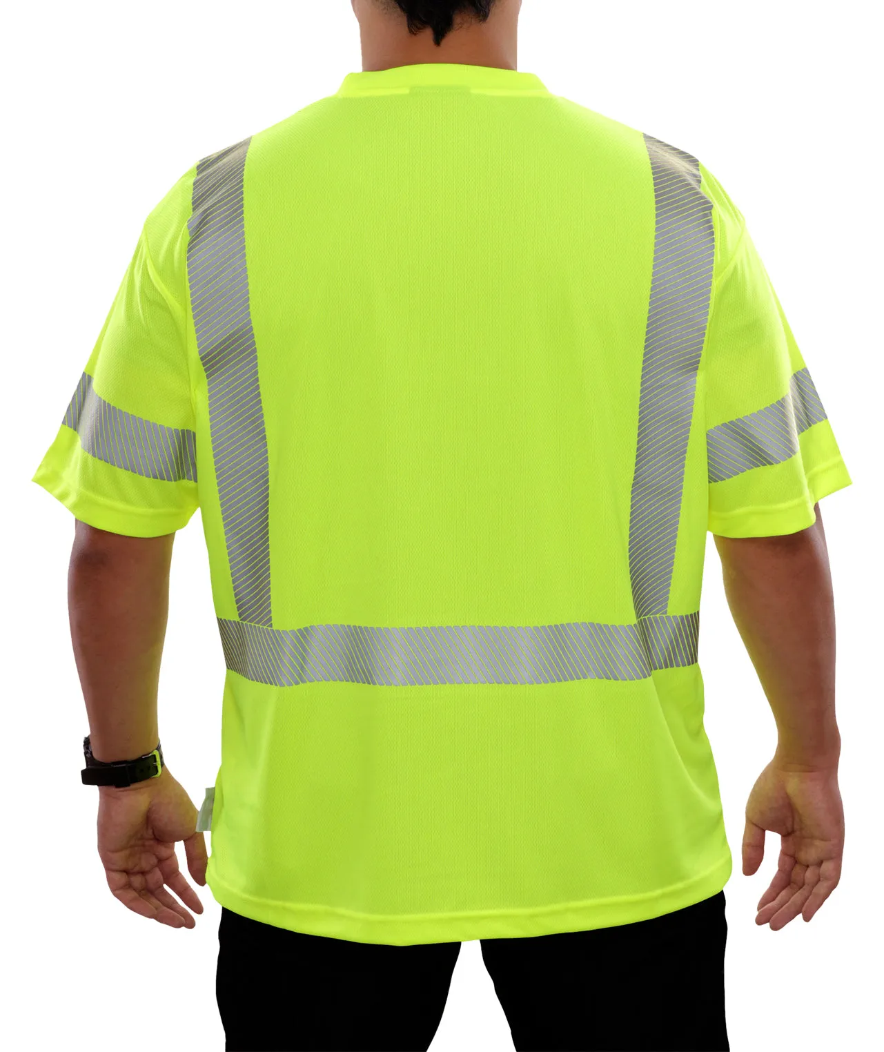 104CTLM Hi-Vis Lime Birdseye Pocket Safety Hi-Vis T-Shirt with Comfort Trim by 3MTM