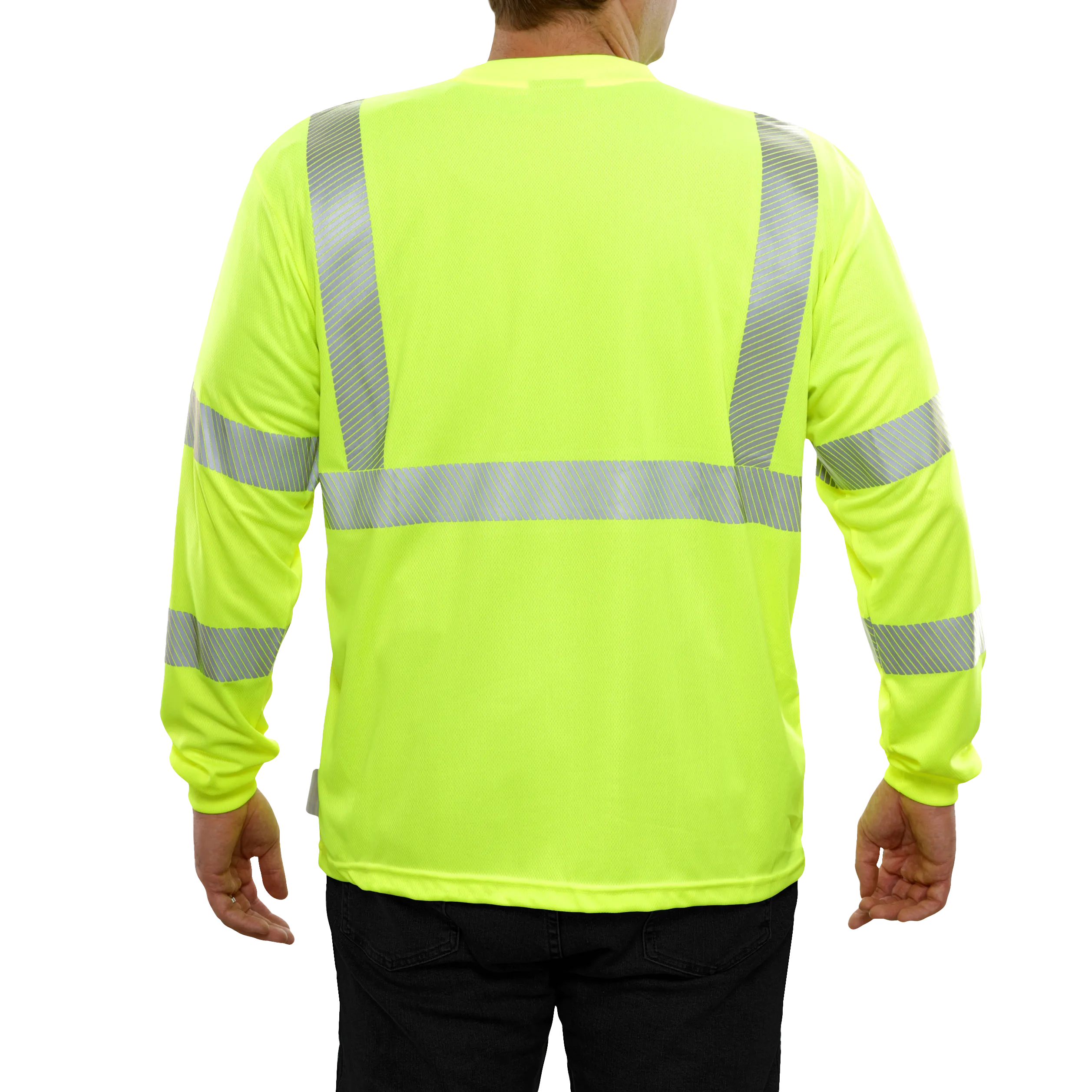 204CTLM Long Sleeve Lime Birdseye Pocket Hi-Vis Safety T-Shirt with 3MTM Comfort Trim