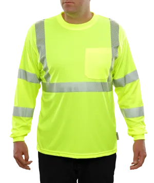 204CTLM Long Sleeve Lime Birdseye Pocket Hi-Vis Safety T-Shirt with 3MTM Comfort Trim