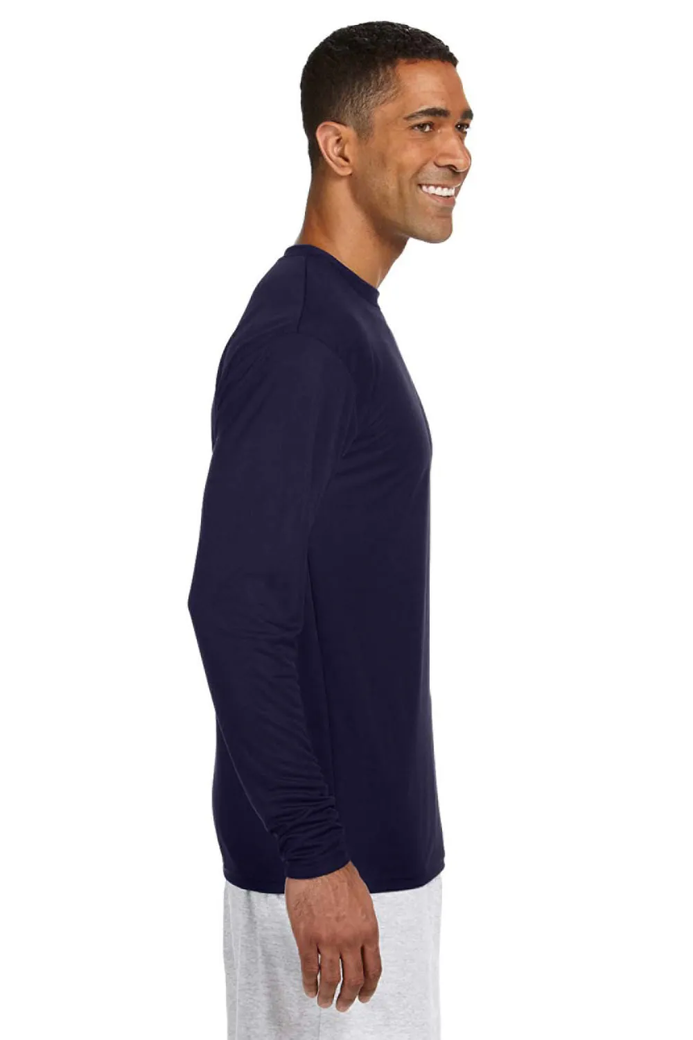 A4 Mens Performance Moisture Wicking Long Sleeve Crewneck T-Shirt - Navy Blue