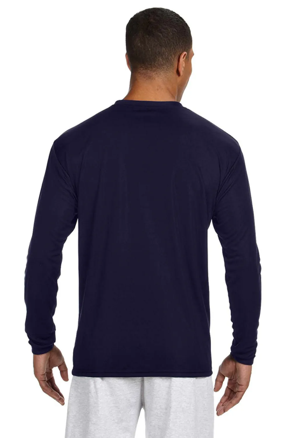 A4 Mens Performance Moisture Wicking Long Sleeve Crewneck T-Shirt - Navy Blue