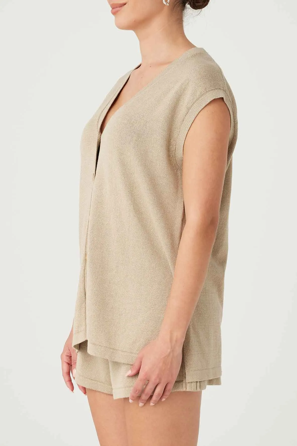 Ada Cotton Linen Vest - Taupe