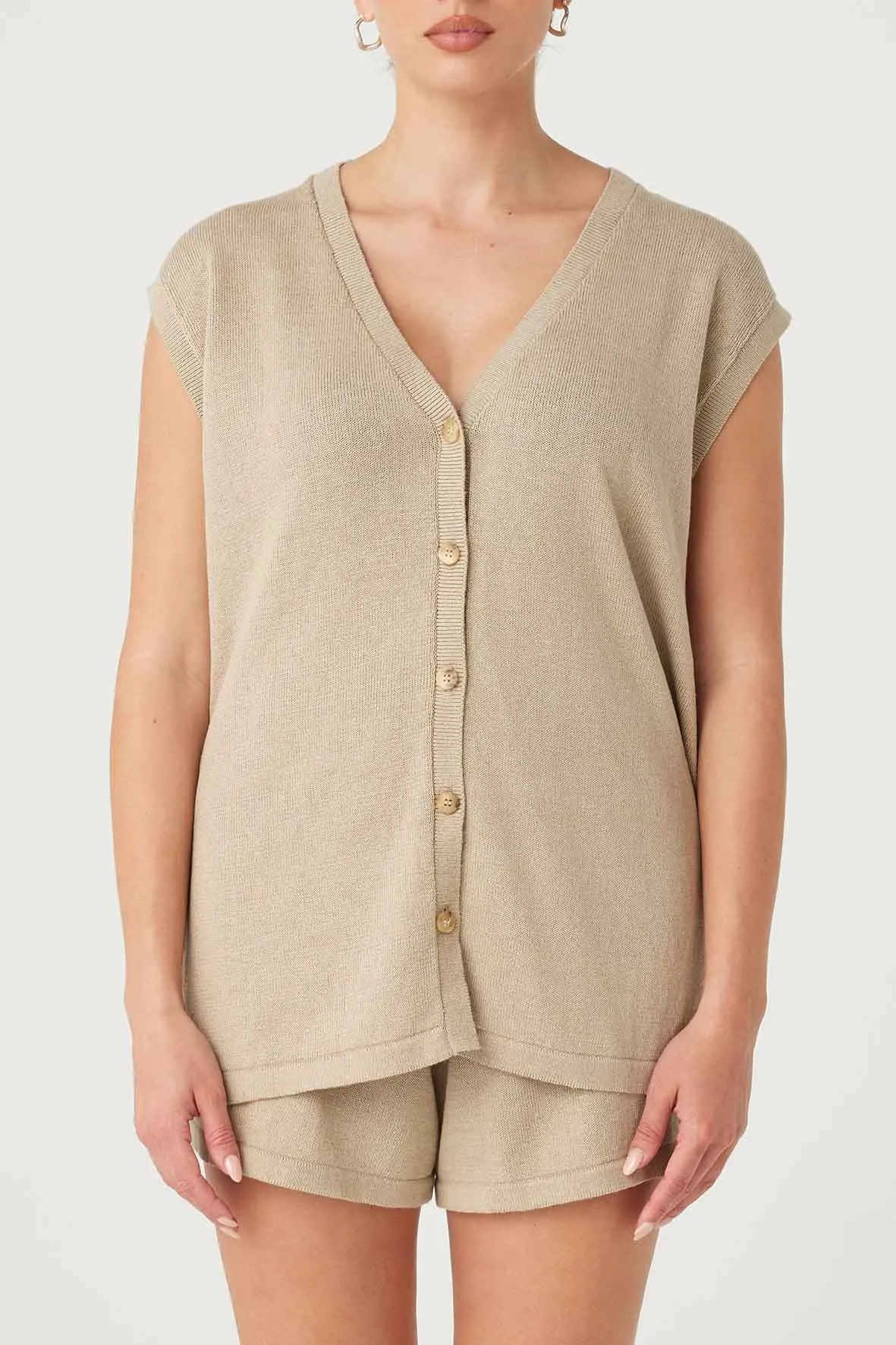 Ada Cotton Linen Vest - Taupe