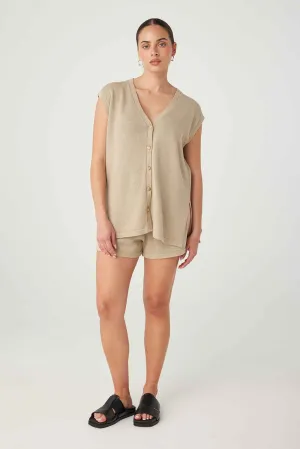 Ada Cotton Linen Vest - Taupe