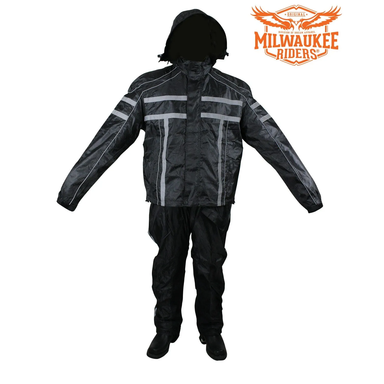 All Black Two-Piece Textile Rain Suit By Milwaukee Riders®