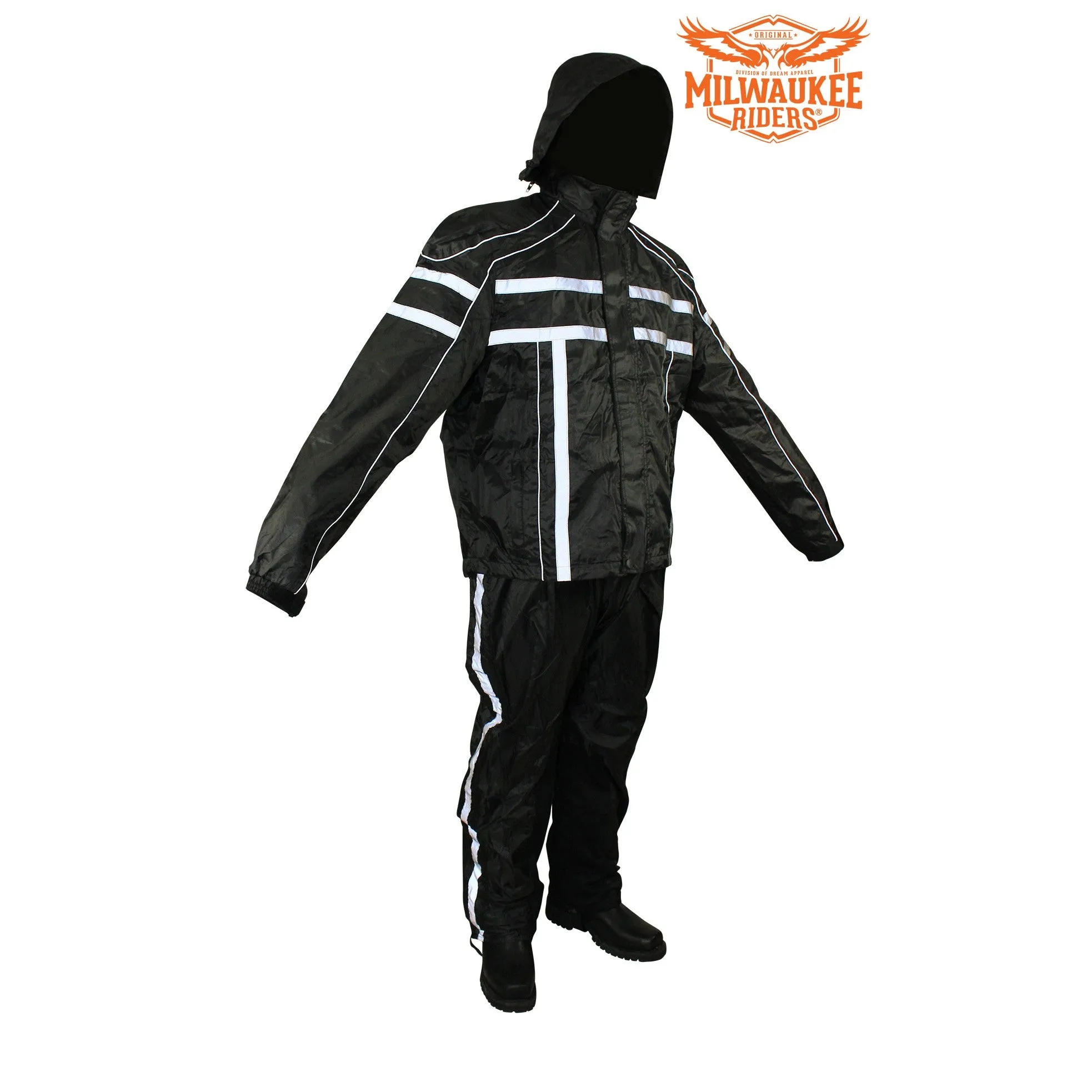 All Black Two-Piece Textile Rain Suit By Milwaukee Riders®