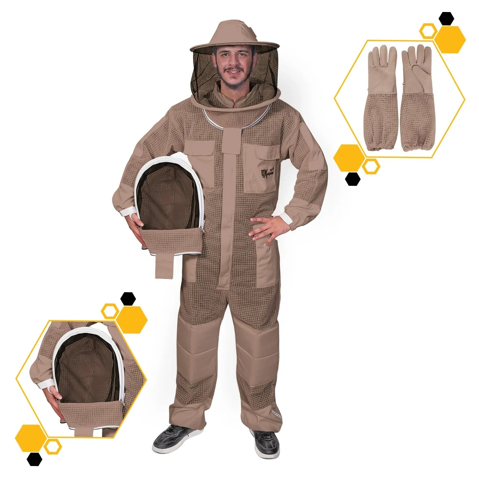 Beekeeping Suit 3 Layer Ventilated Professional Bee Keeper Brown