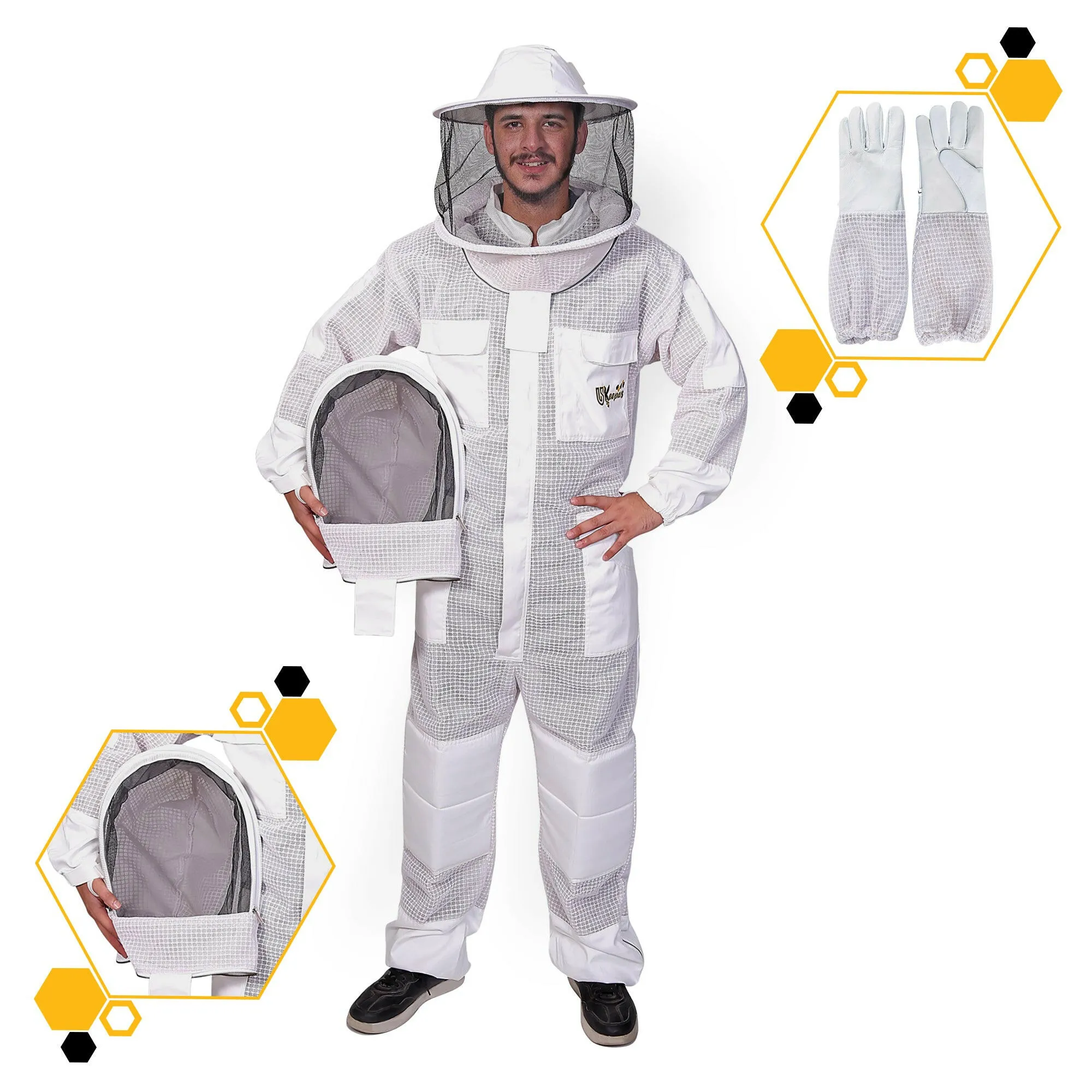 Beekeeping Suit 3 Layer Ventilated Professional Bee Keeper Brown