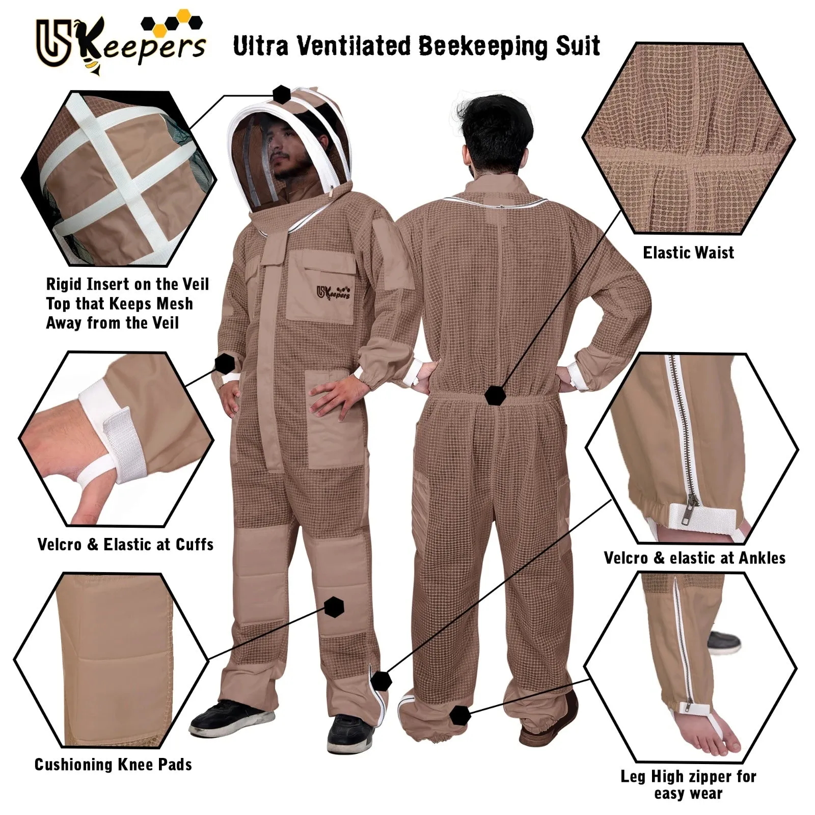 Beekeeping Suit 3 Layer Ventilated Professional Bee Keeper Brown