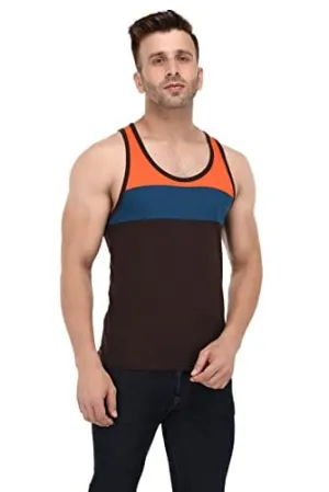 BKS COLLECTION West Sleeveless Brown Round Neck Solid for Men's Stylist Cotton T-Shirt