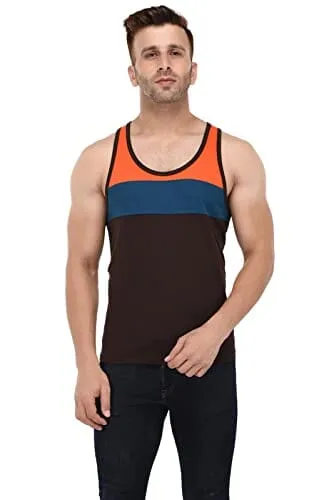 BKS COLLECTION West Sleeveless Brown Round Neck Solid for Men's Stylist Cotton T-Shirt