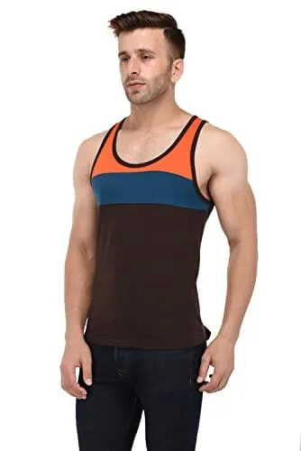 BKS COLLECTION West Sleeveless Brown Round Neck Solid for Men's Stylist Cotton T-Shirt