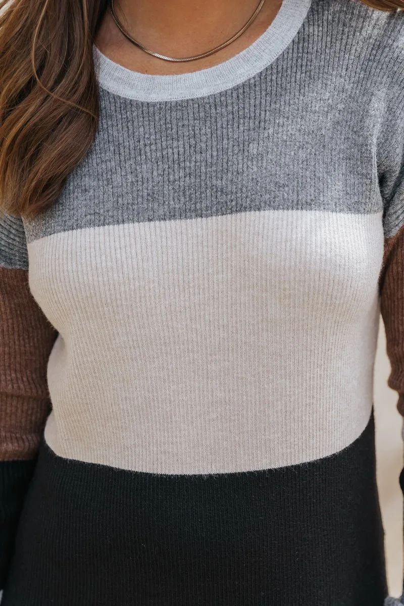 Charcoal Color Block Ribbed Sweater - DOORBUSTER