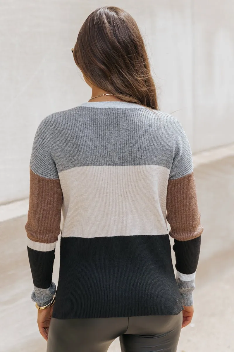 Charcoal Color Block Ribbed Sweater - DOORBUSTER