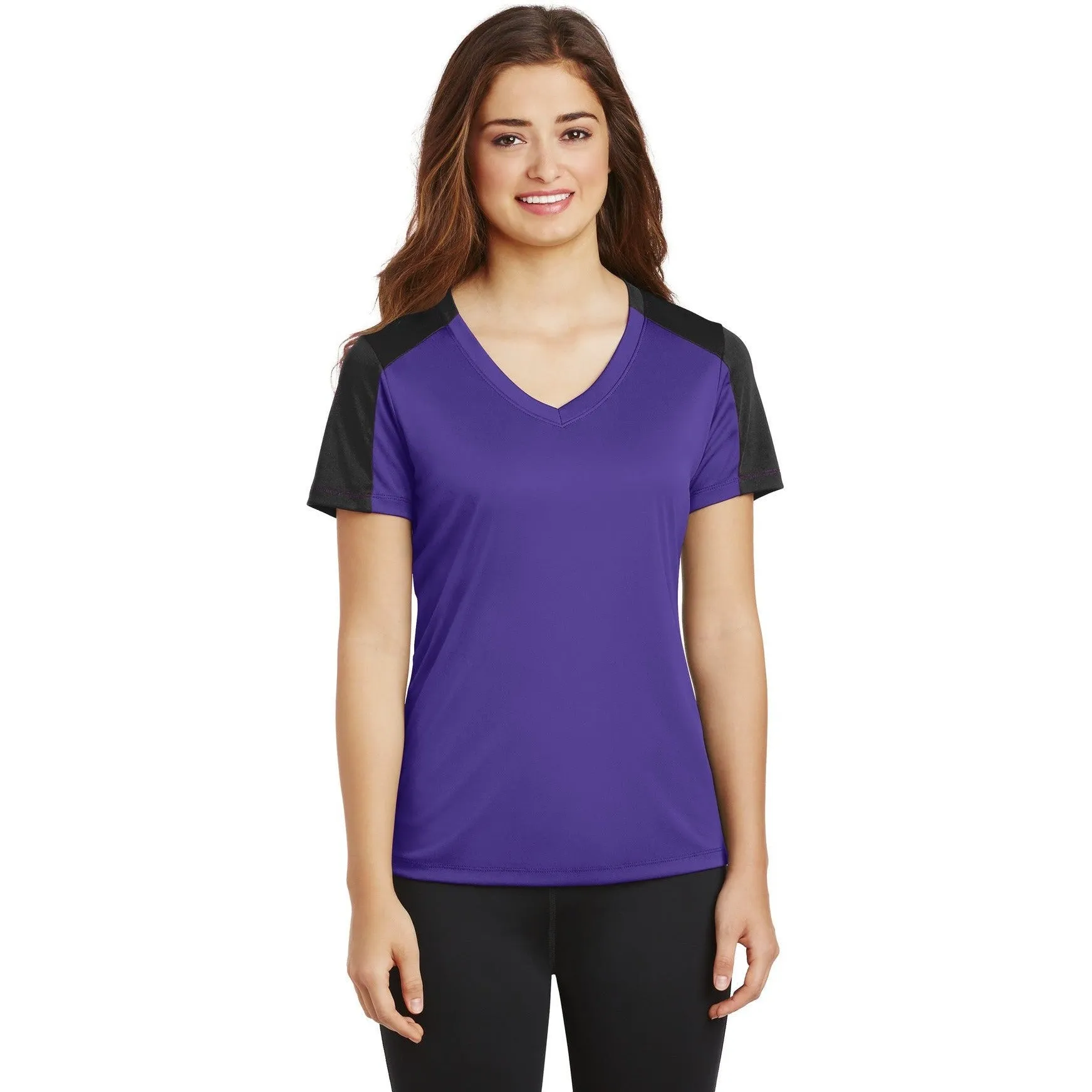 CLOSEOUT - Sport-Tek Ladies PosiCharge Competitor Sleeve-Blocked V-Neck Tee