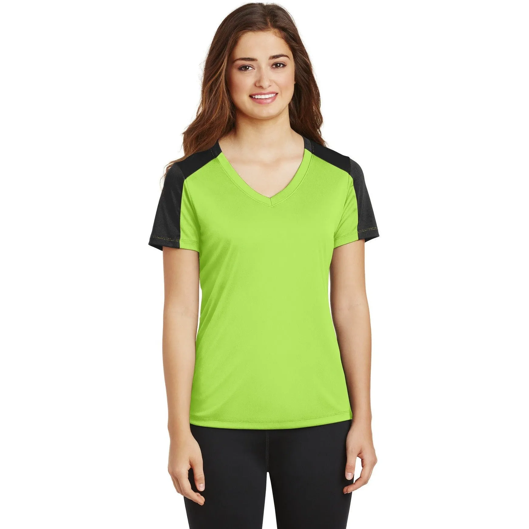 CLOSEOUT - Sport-Tek Ladies PosiCharge Competitor Sleeve-Blocked V-Neck Tee