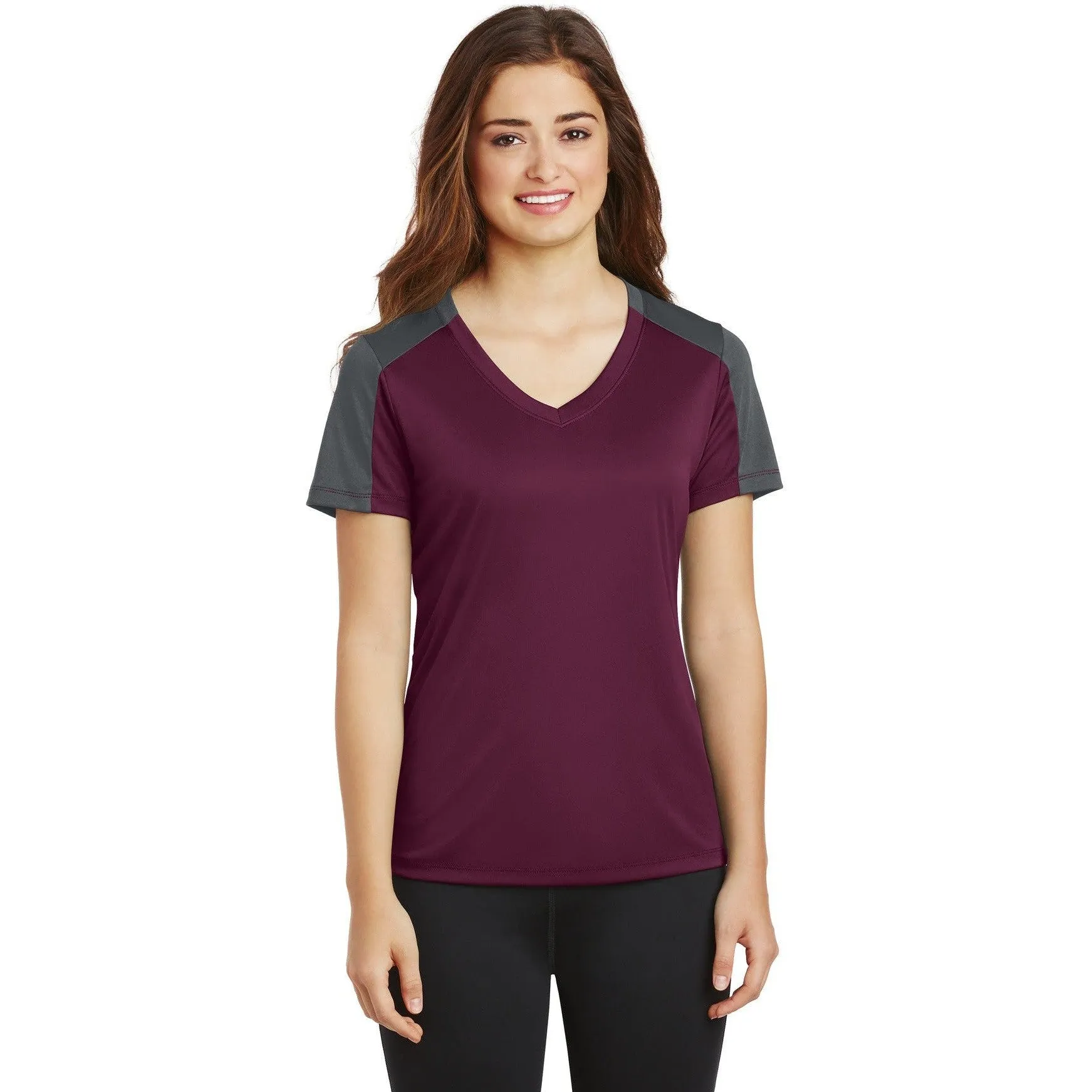 CLOSEOUT - Sport-Tek Ladies PosiCharge Competitor Sleeve-Blocked V-Neck Tee