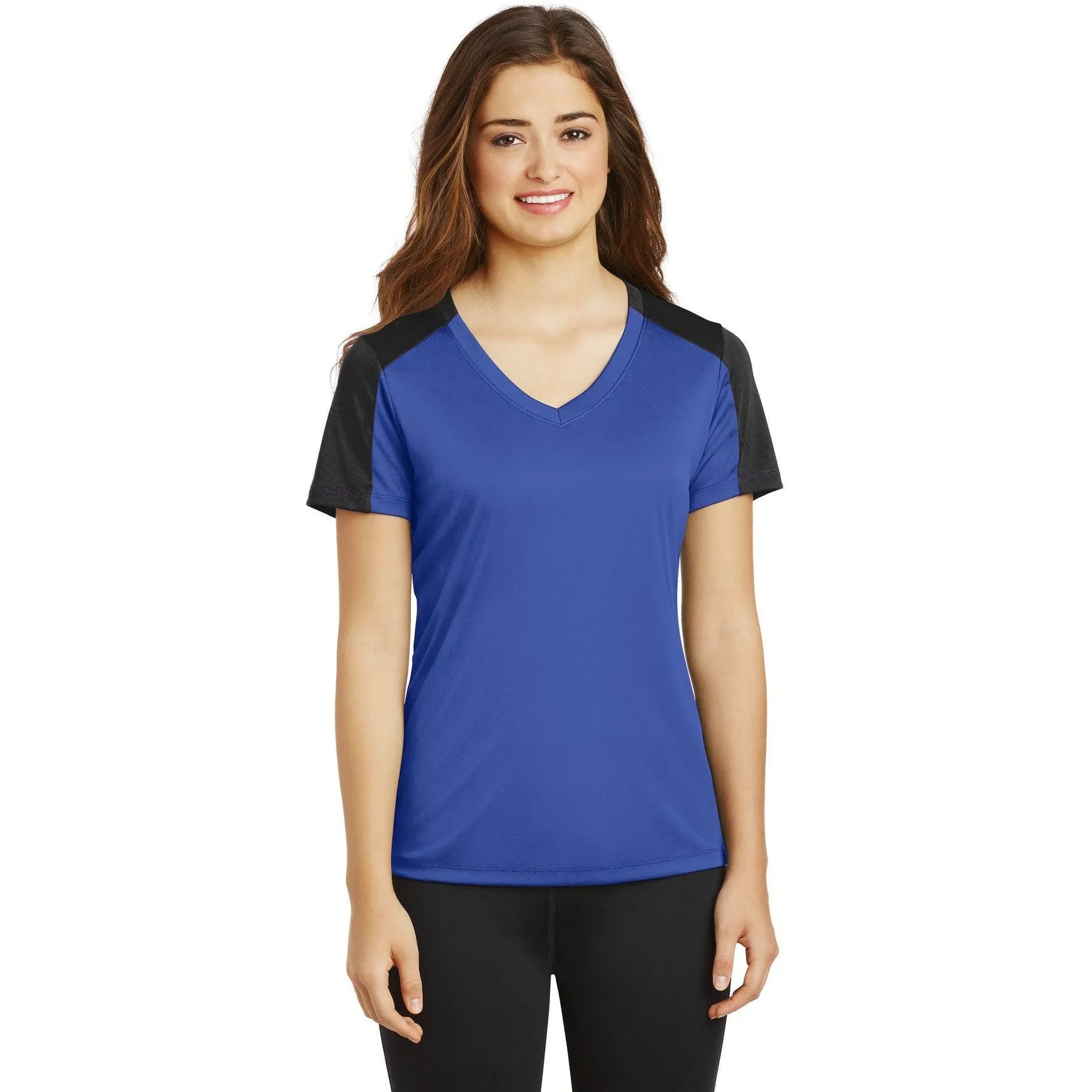 CLOSEOUT - Sport-Tek Ladies PosiCharge Competitor Sleeve-Blocked V-Neck Tee