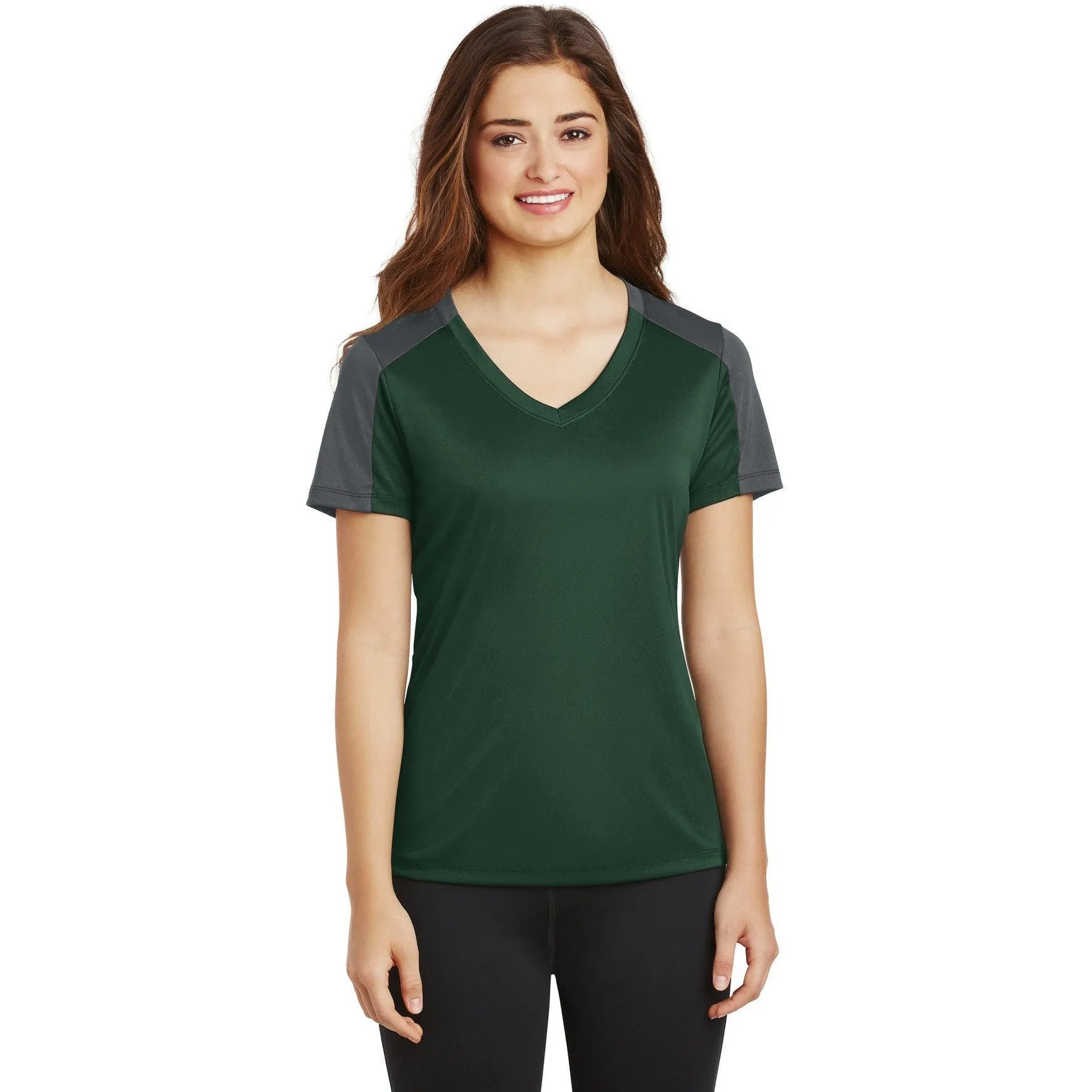 CLOSEOUT - Sport-Tek Ladies PosiCharge Competitor Sleeve-Blocked V-Neck Tee