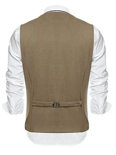 Coofandy Mens Formal Fashion Layered Vest Waistcoat Dress Vest (S, Khaki) at Amazon Menâs Clothing store: