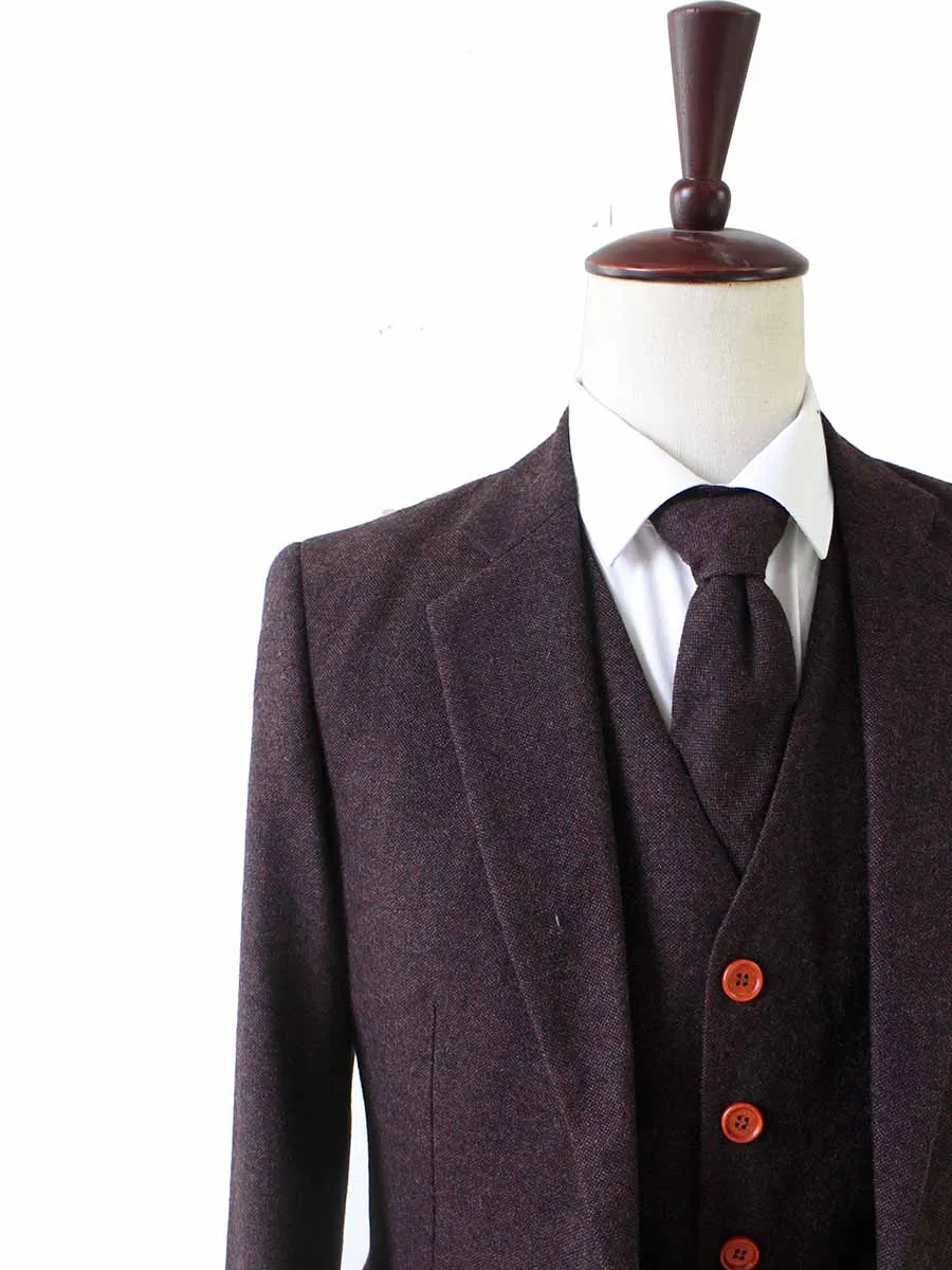 DARK BROWN BARLEYCORN TWEED 3 PIECE SUIT