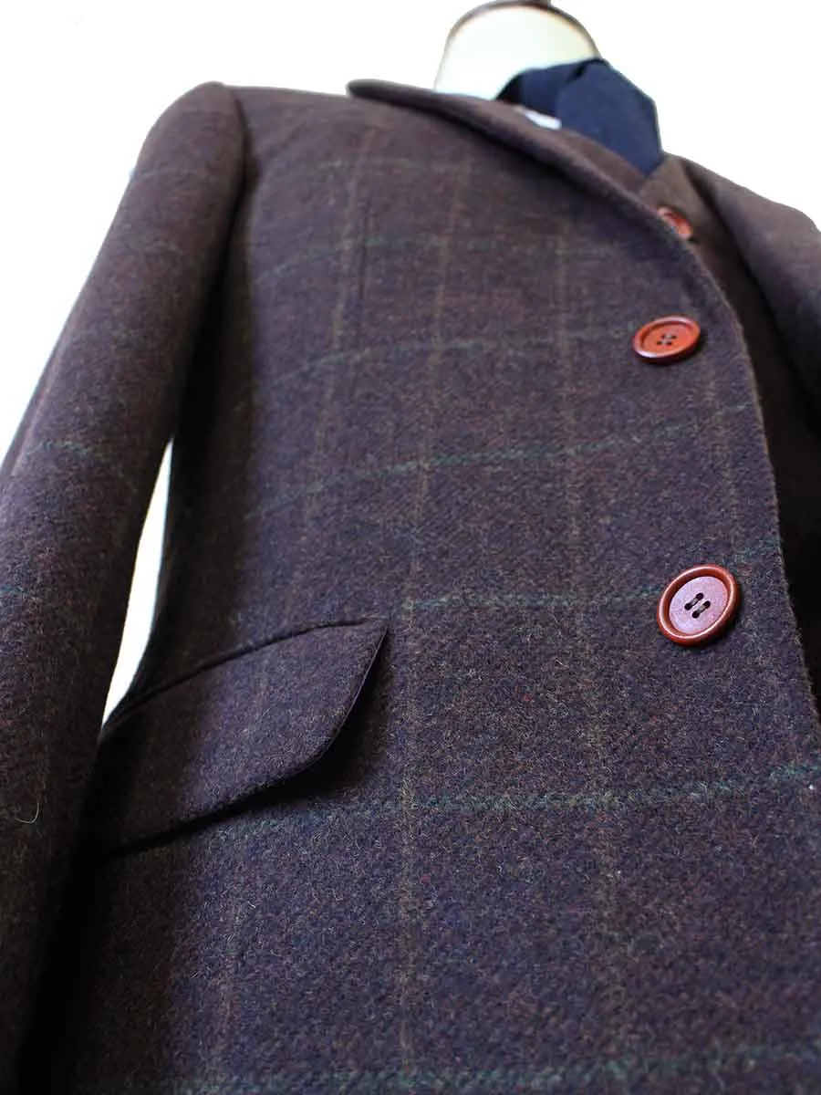 DARK BROWN PLAID TWEED 3 PIECE SUIT