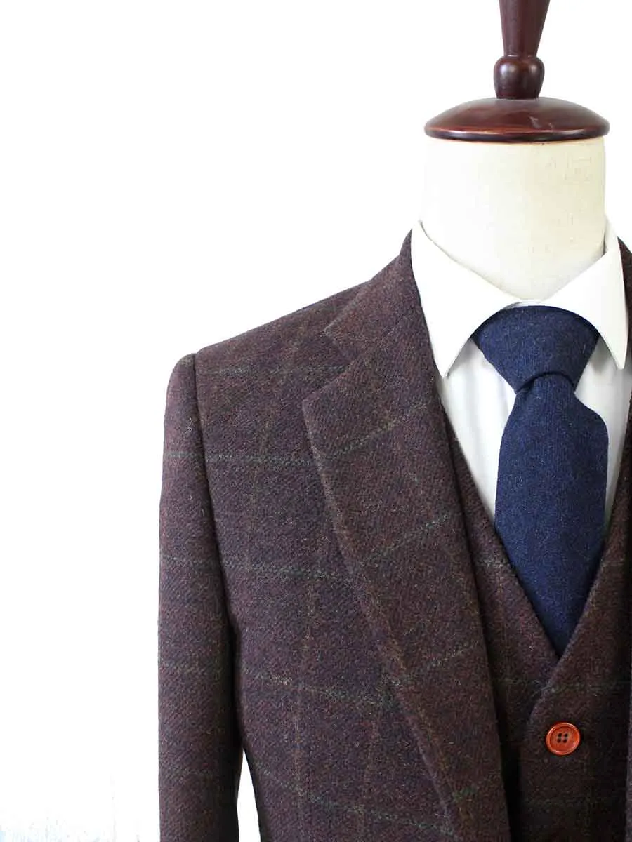 DARK BROWN PLAID TWEED 3 PIECE SUIT