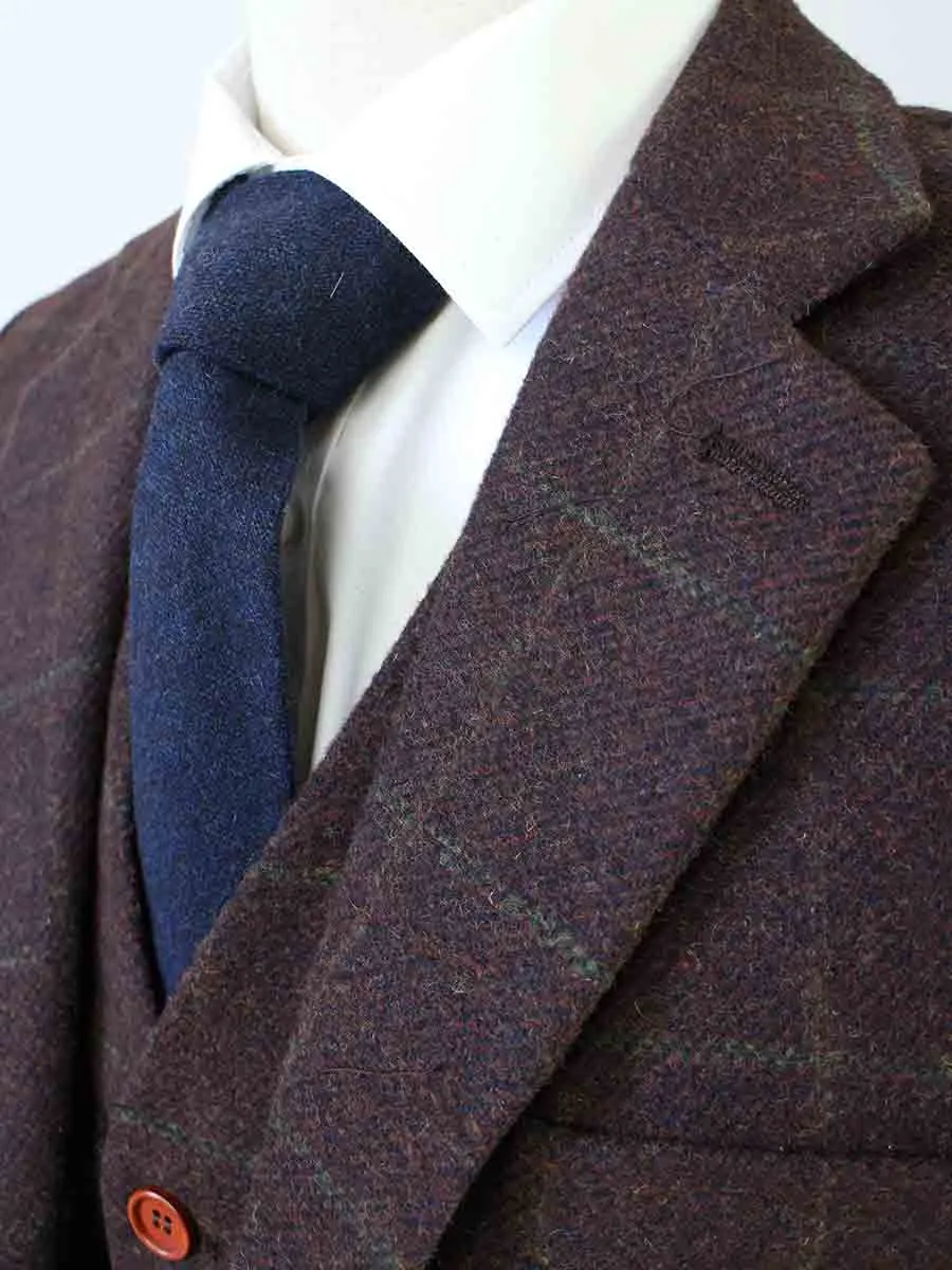 DARK BROWN PLAID TWEED 3 PIECE SUIT