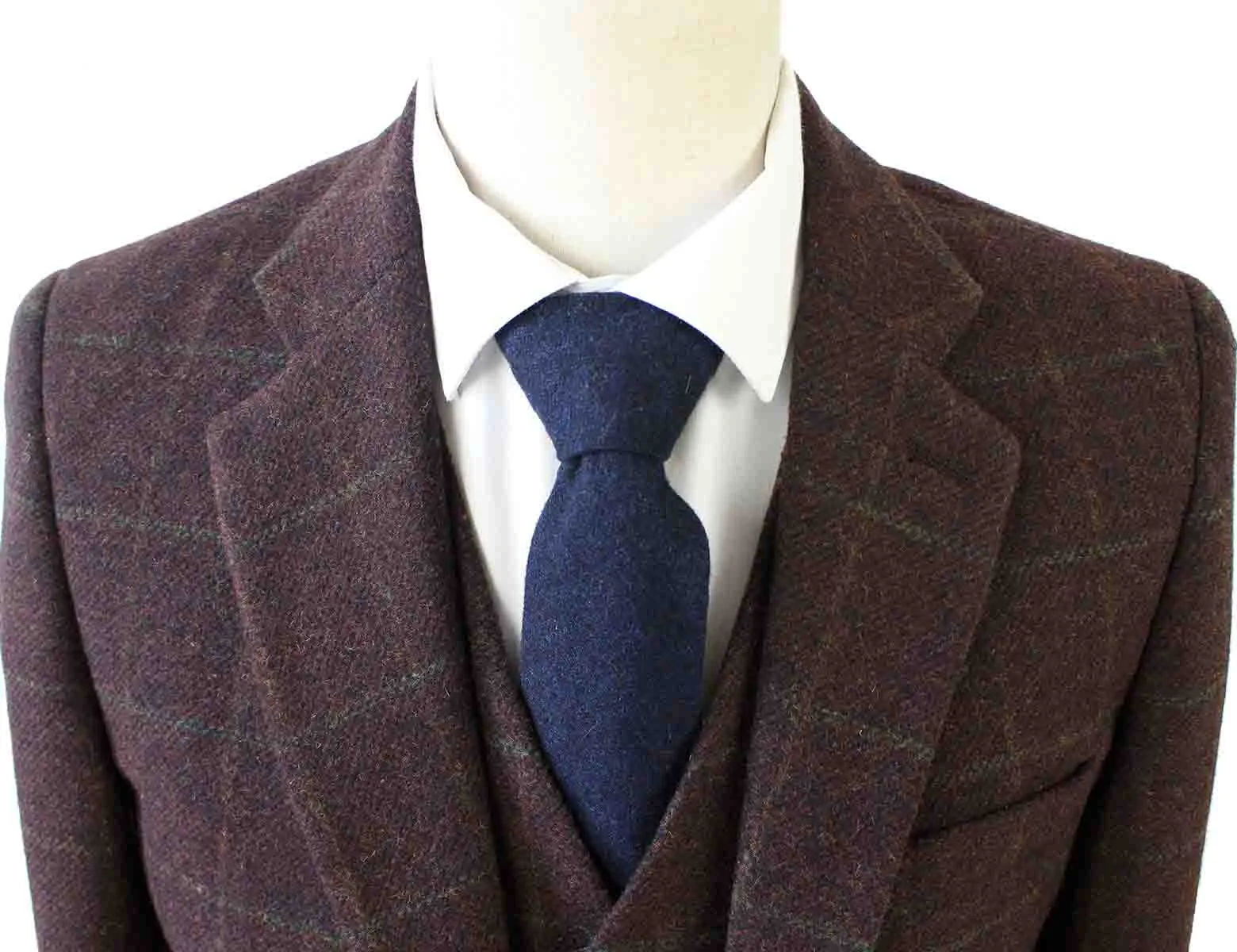 DARK BROWN PLAID TWEED 3 PIECE SUIT