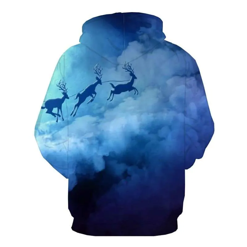 Deer Hoodie Men Animal Hoody Anime Christmas Hoodie Print Blue 3d Printed Cloud Sweatshirt Printed