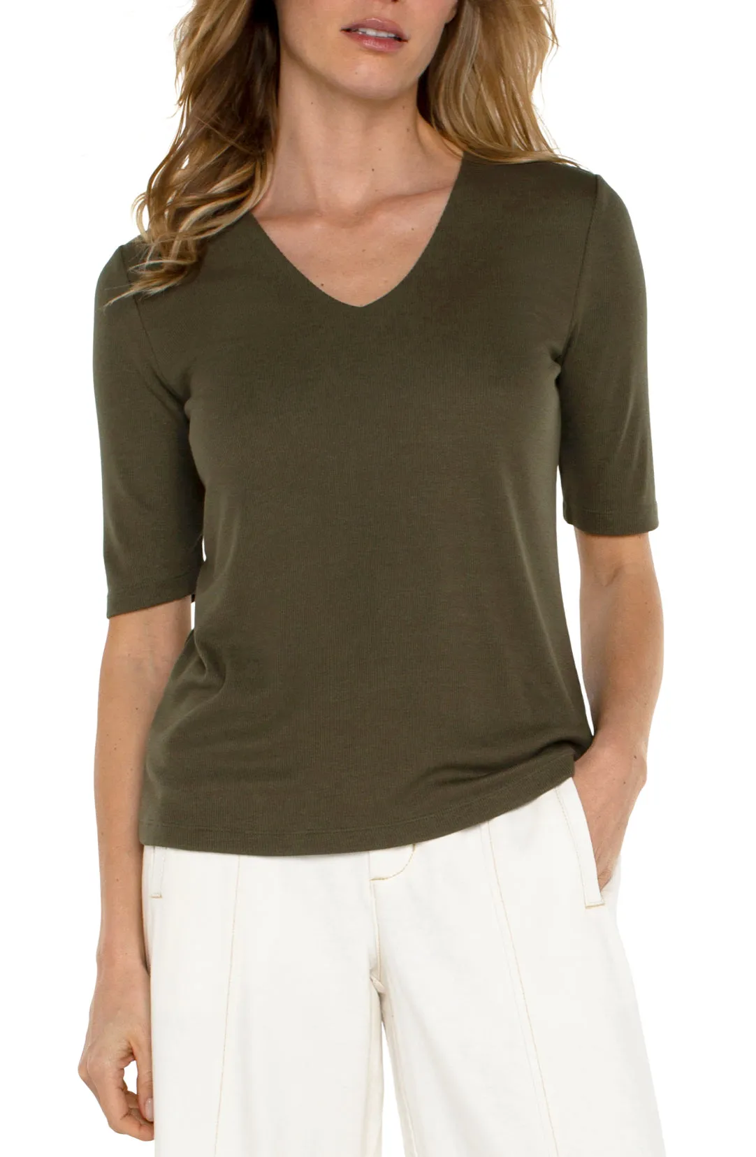 Double Layer V-Neck Top - Olive