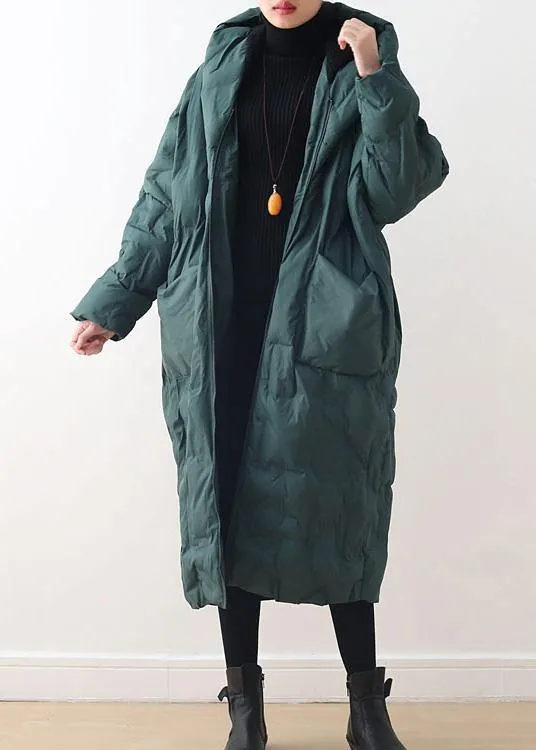 Fine plus size clothing winter jacket hooded coats green zippered down jacket woman