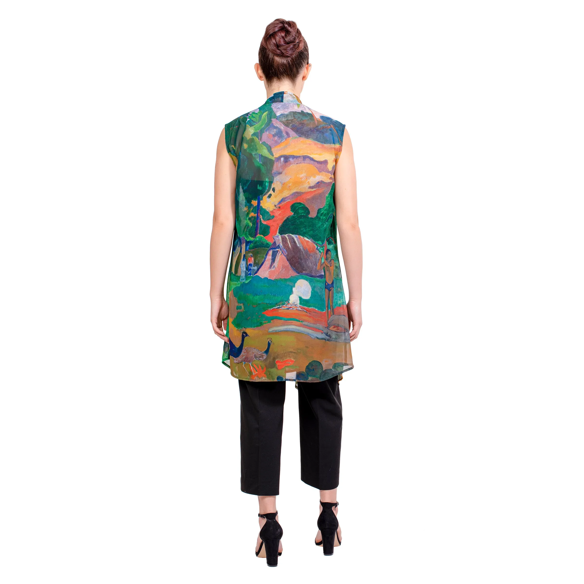 Gauguin Landscape with Peacocks Sheer Long Vest