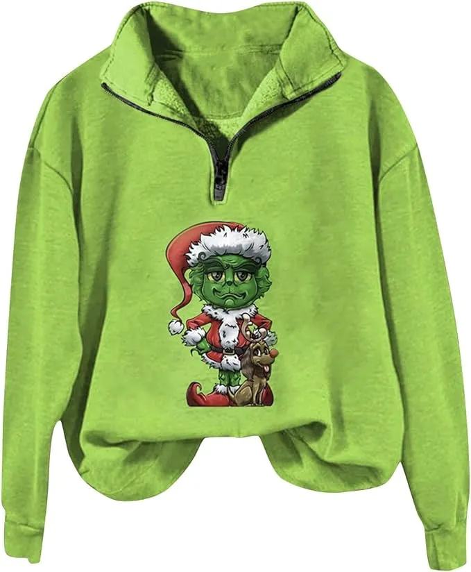 Grinch - Oversized half zip sweatshirt - Multiple Styles - BE THE GRINCH!!