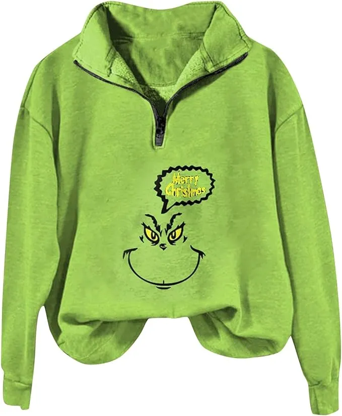 Grinch - Oversized half zip sweatshirt - Multiple Styles - BE THE GRINCH!!