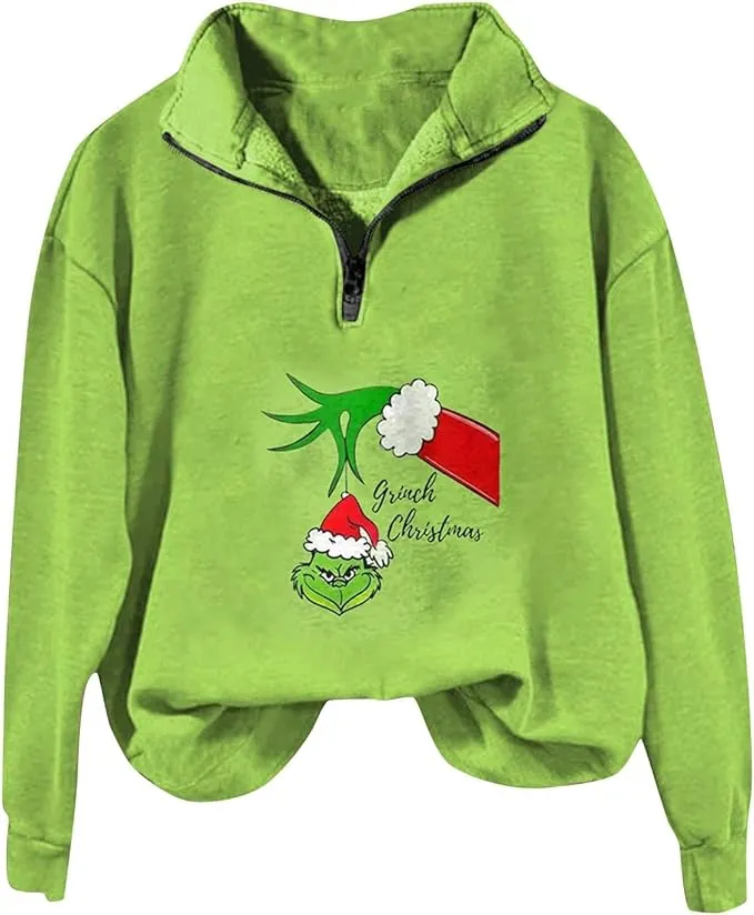 Grinch - Oversized half zip sweatshirt - Multiple Styles - BE THE GRINCH!!