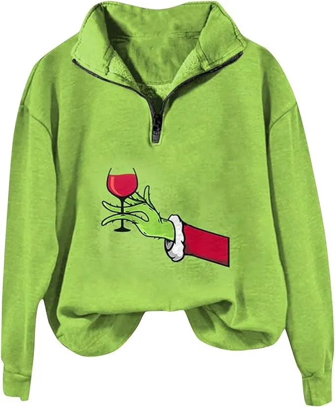 Grinch - Oversized half zip sweatshirt - Multiple Styles - BE THE GRINCH!!