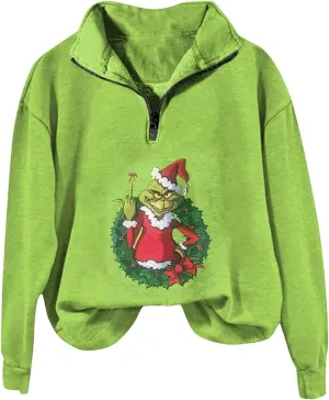 Grinch - Oversized half zip sweatshirt - Multiple Styles - BE THE GRINCH!!