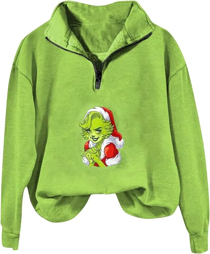 Grinch - Oversized half zip sweatshirt - Multiple Styles - BE THE GRINCH!!