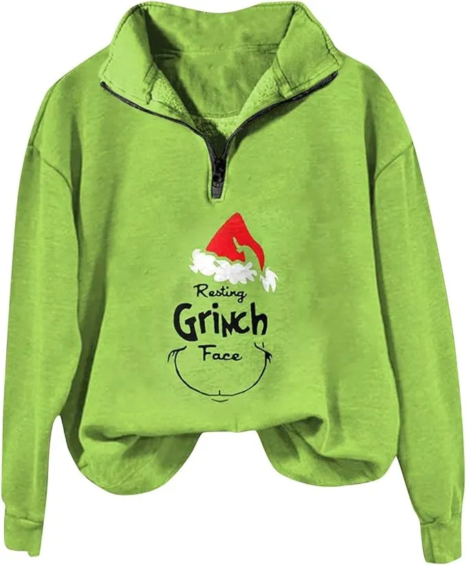 Grinch - Oversized half zip sweatshirt - Multiple Styles - BE THE GRINCH!!