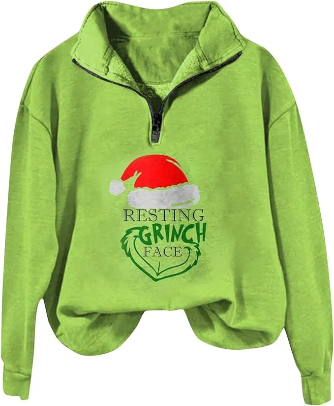 Grinch - Oversized half zip sweatshirt - Multiple Styles - BE THE GRINCH!!