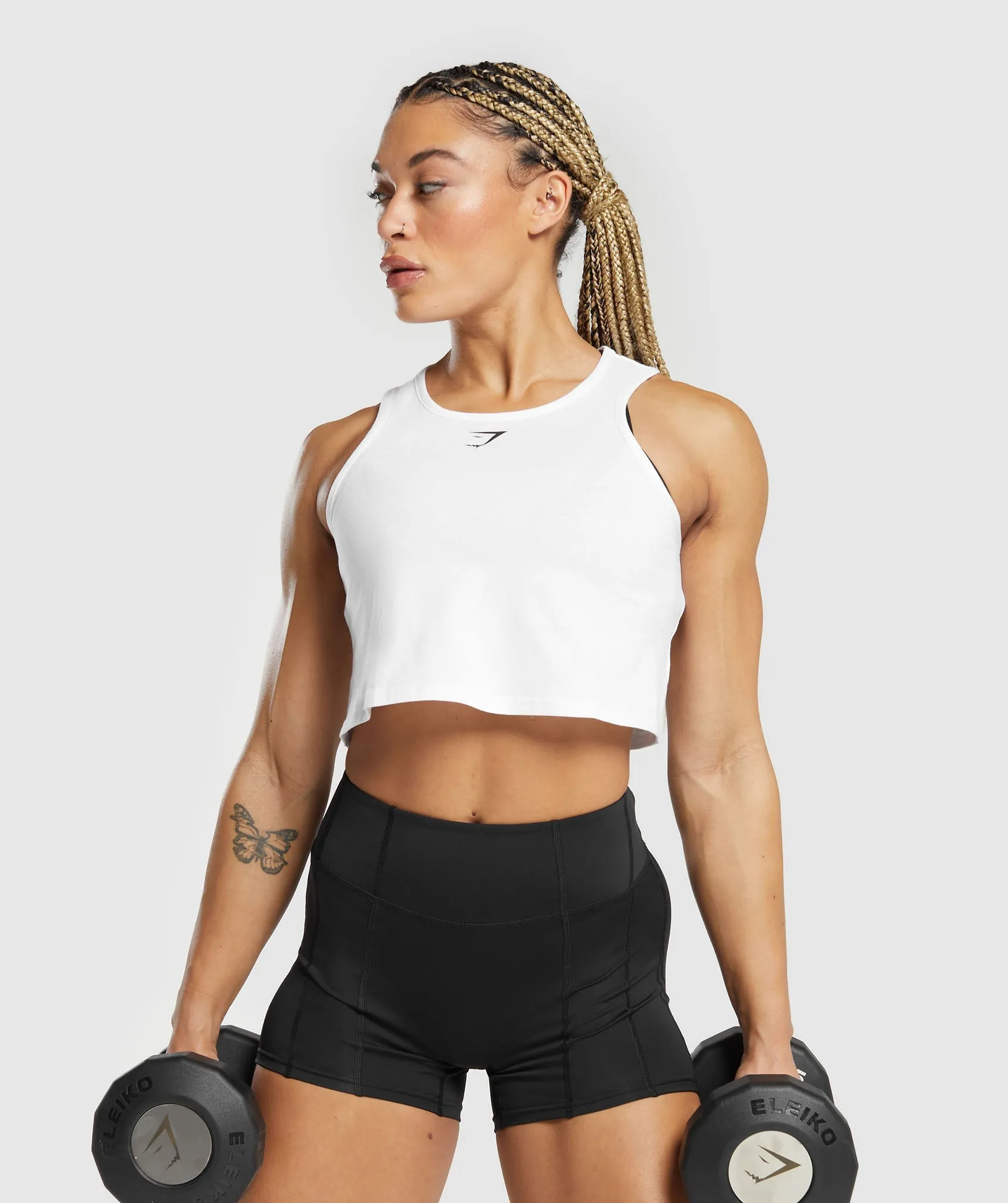 Gymshark Lifting Essential Cotton Crop Tank - White