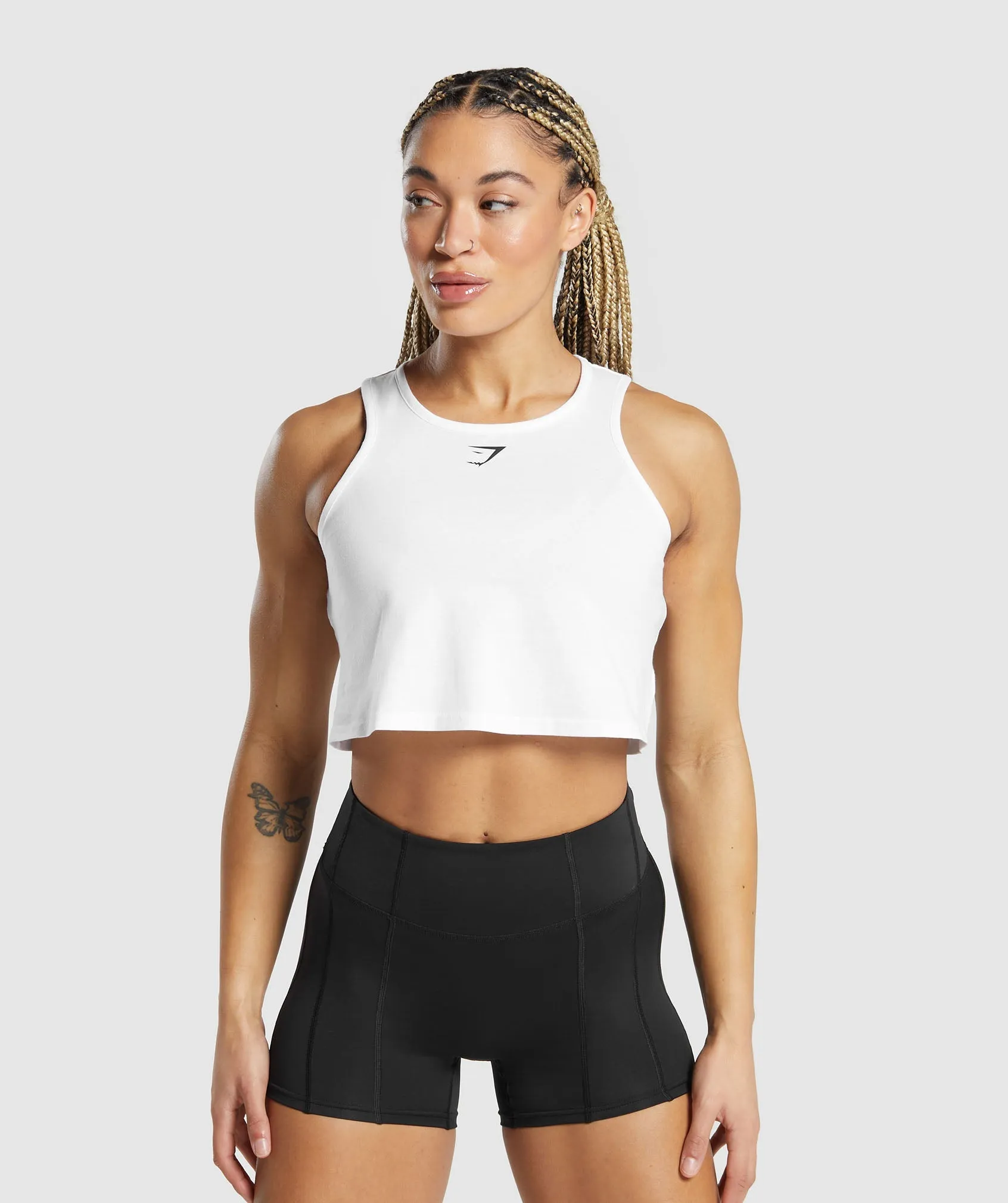 Gymshark Lifting Essential Cotton Crop Tank - White