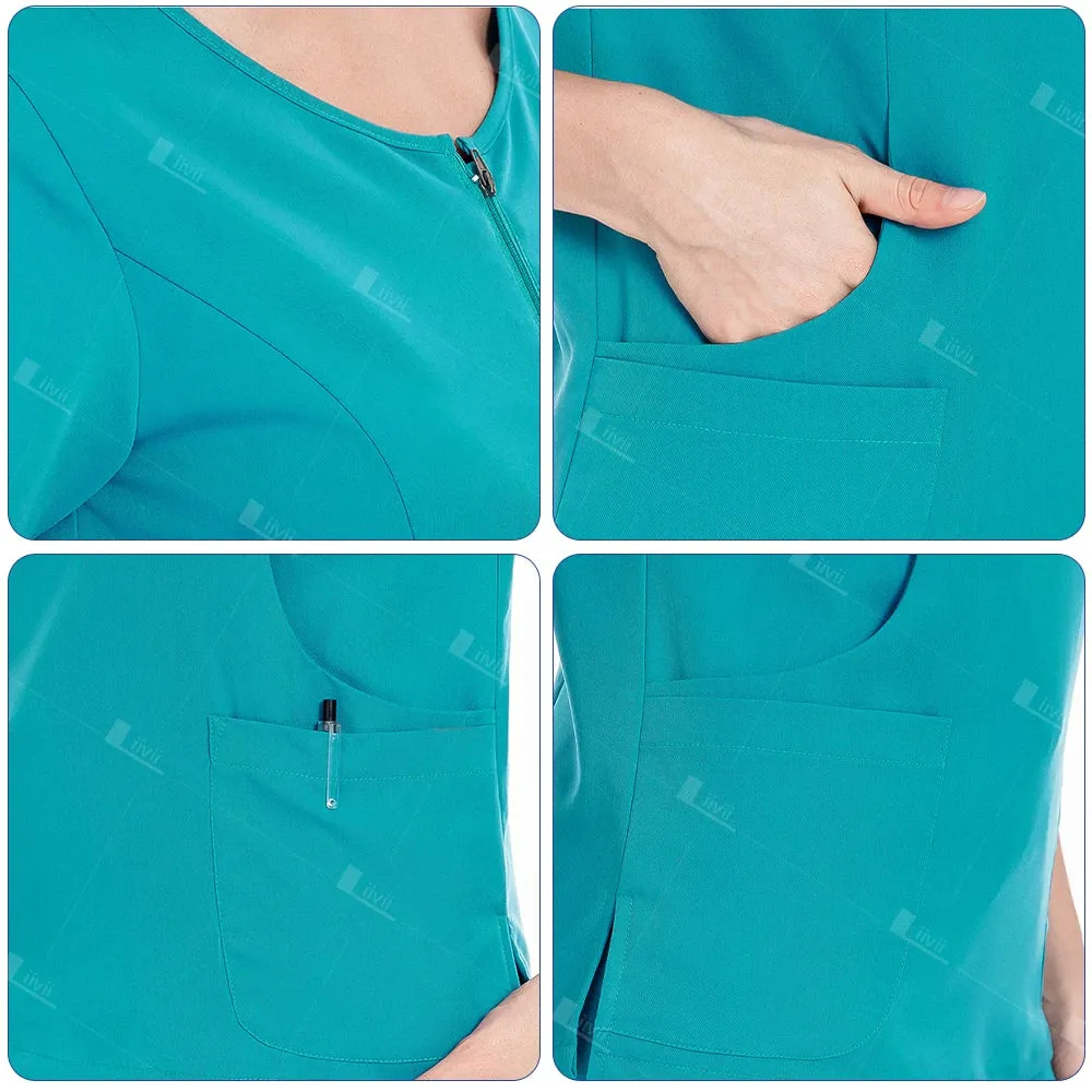 HC - Medical Workwear: Elastic scrub set for hospital staff, including top, pants, and accessories