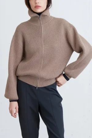 HIGH NECKLINE ZIP UP SWEATER