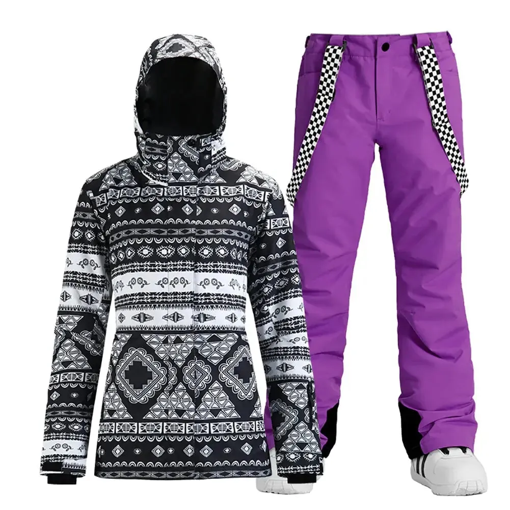 HOTIAN Women's Ski Jacket and Pants Set Waterproof Snowboard Suits