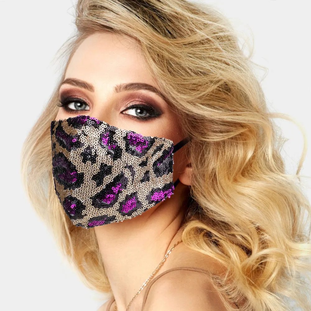 Kayli Leopard Pattern Sequin Embellished Fashion Mask