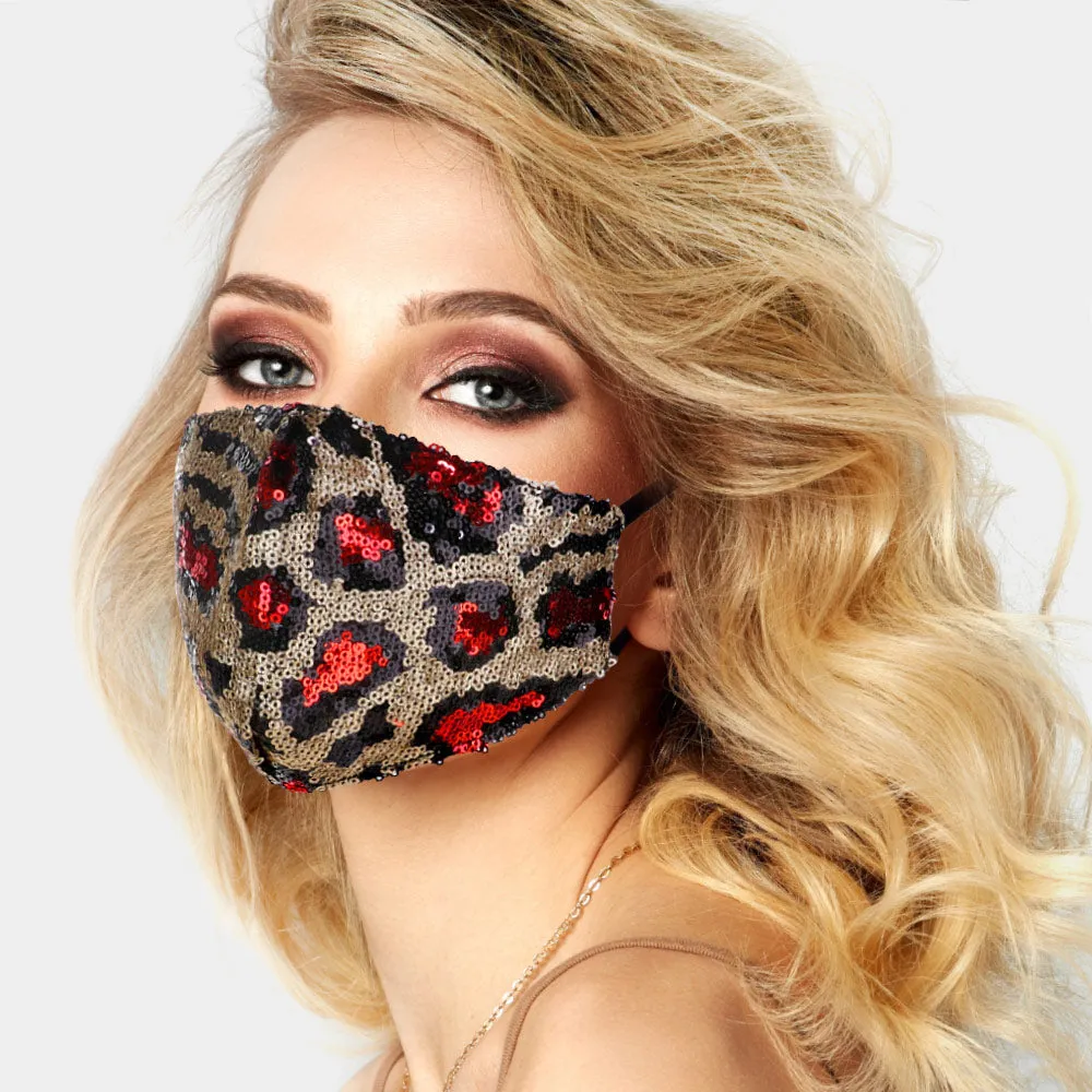 Kayli Leopard Pattern Sequin Embellished Fashion Mask