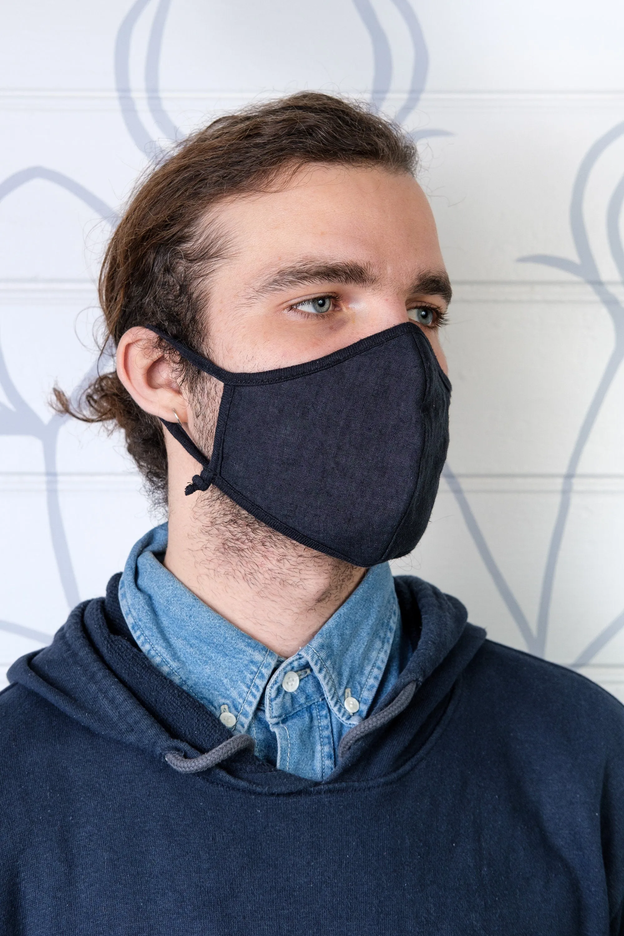 Large Hemp & Organic Cotton Face mask, Three Layer - Made of 100% natural fibres and natural dyes in Nepal - Blue, White, black and green